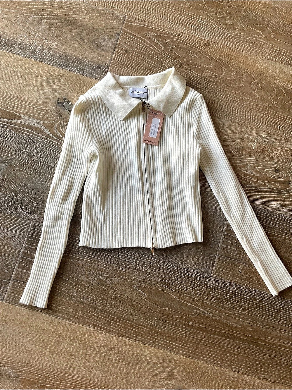 Sirena Ribbed Zip-Front Collared Top in White NWT